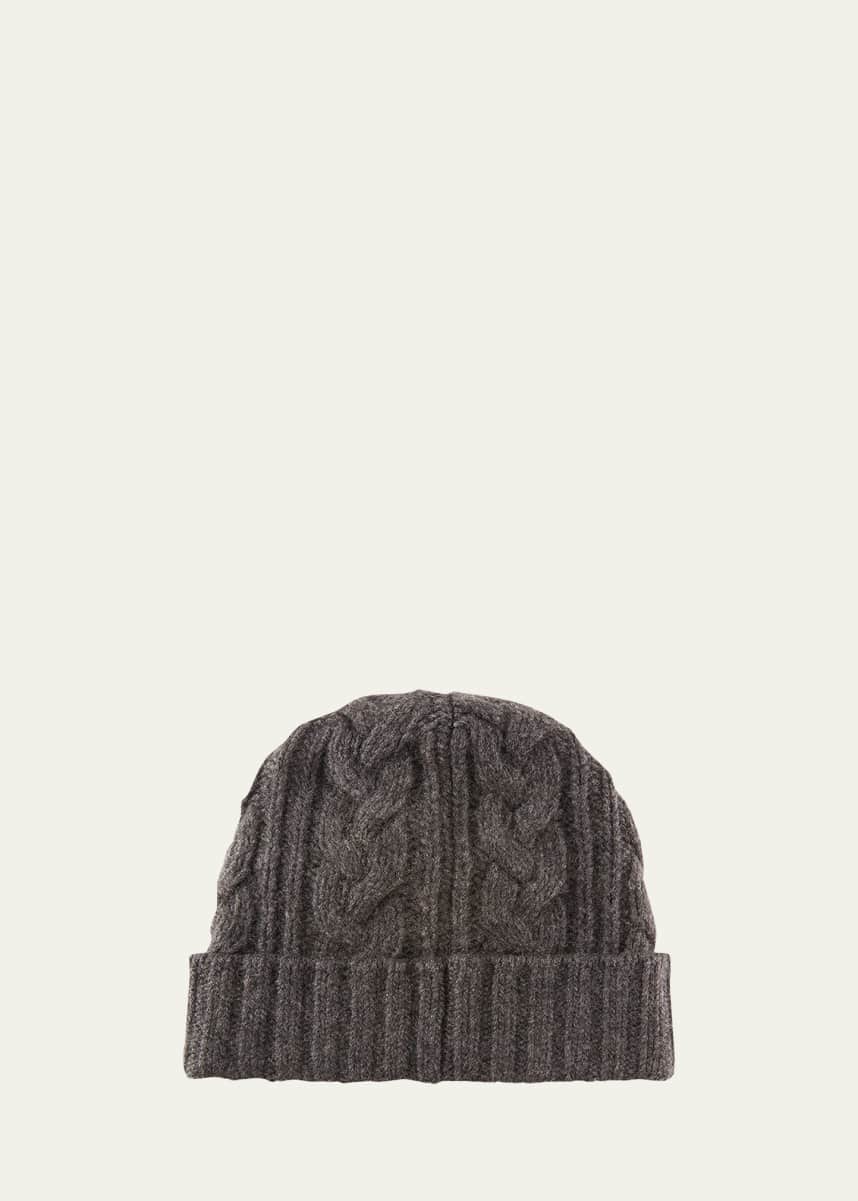 Bergdorf Goodman Men's Cable-Knit Cuffed Cashmere Beanie Hat