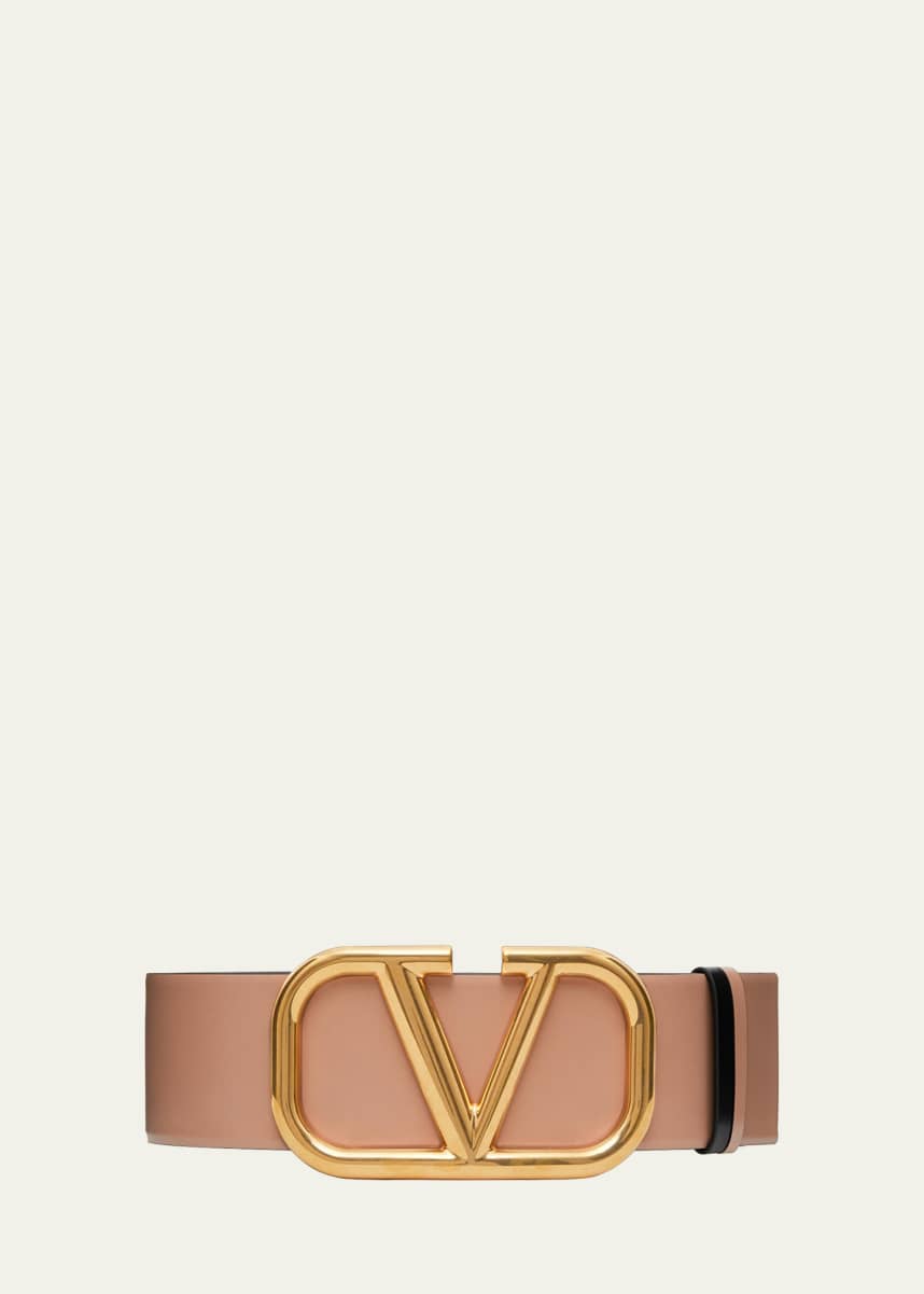 Valentino Garavani V-Logo 70mm Wide Box Leather Belt