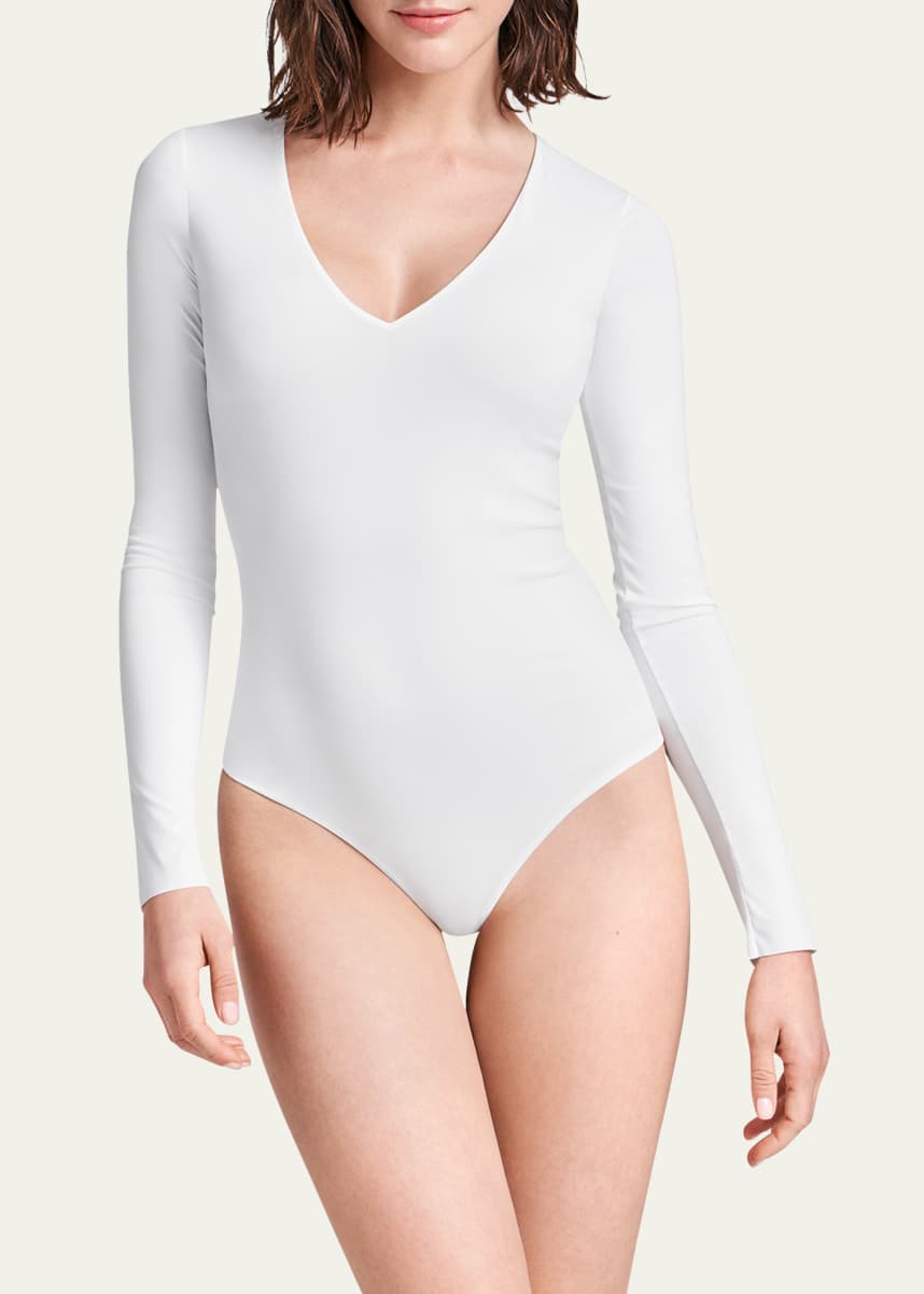 Wolford Long-Sleeve V-Neck String-Back Bodysuit
