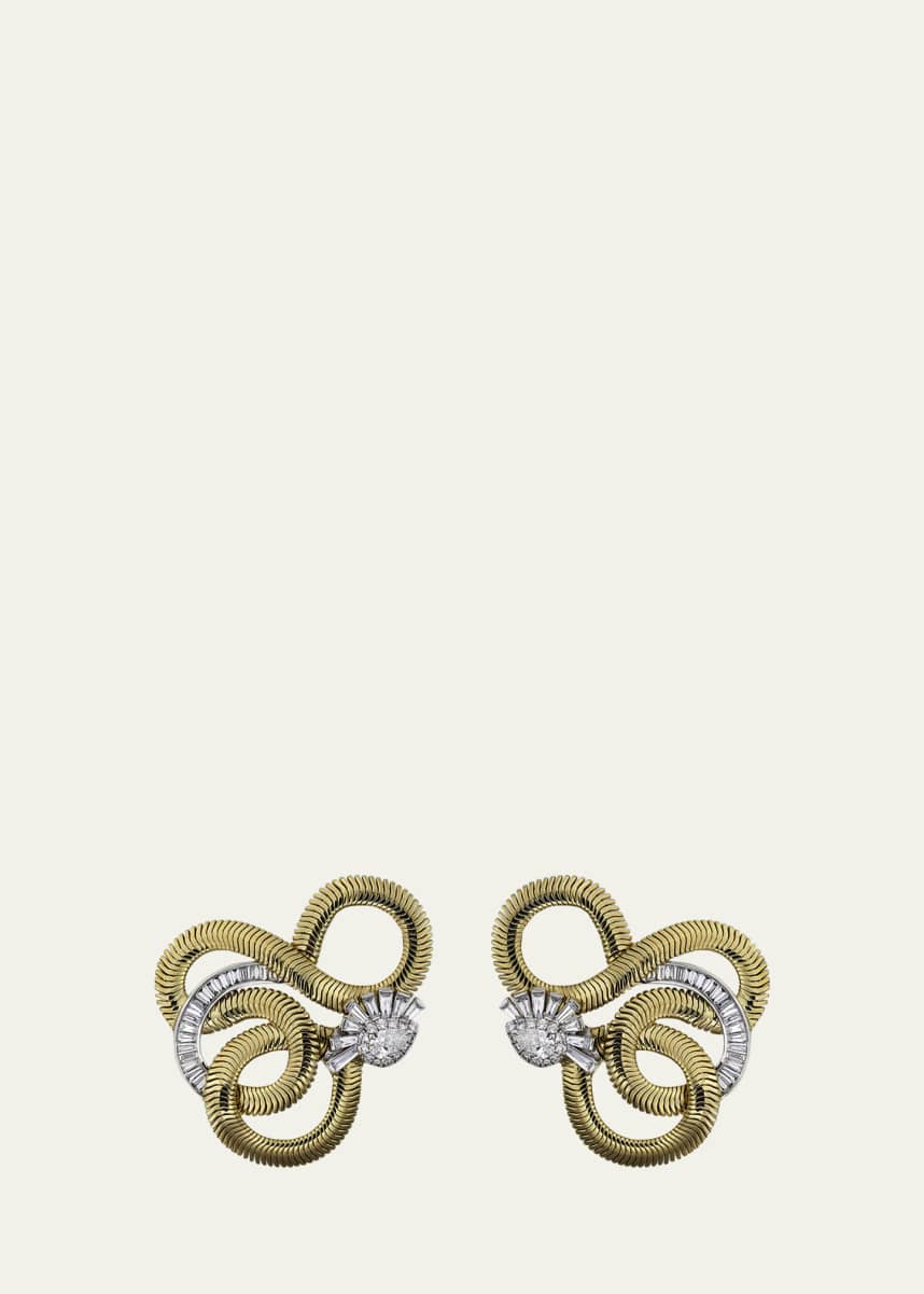 Nikos Koulis Feelings 18K Gold and White Gold Swirling Earrings with White Diamonds