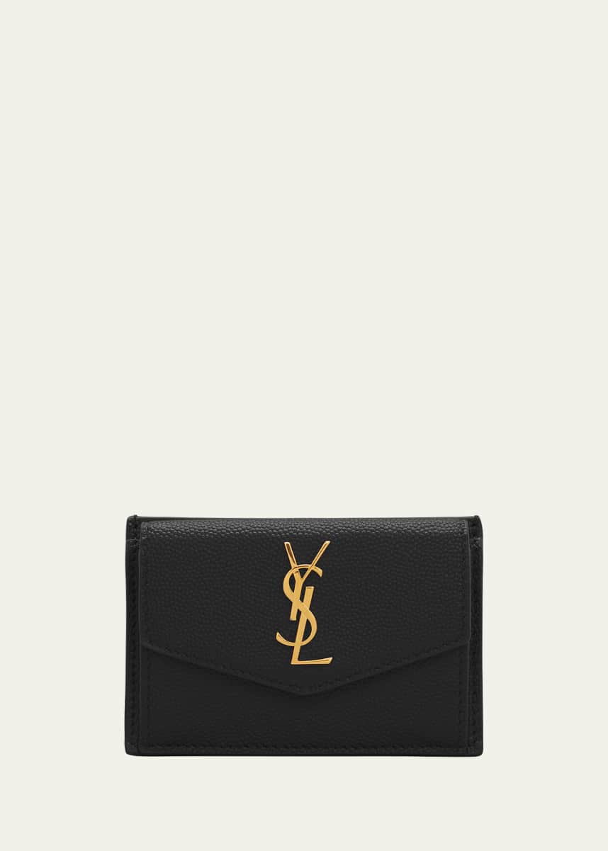 Saint Laurent YSL Monogram Flap Card Case in Grained Leather