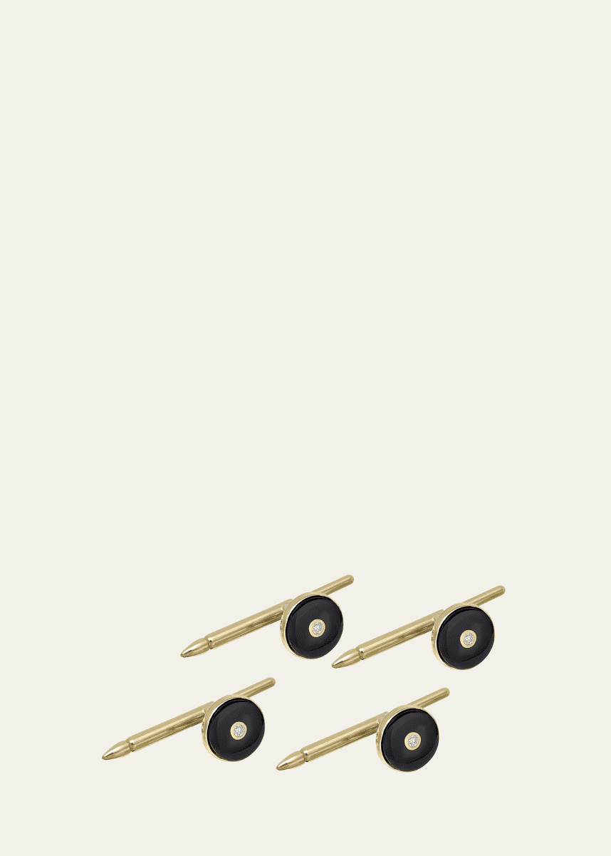 Bergdorf Goodman Men's 14K Yellow Gold Black Onyx and Diamond Shirt Studs