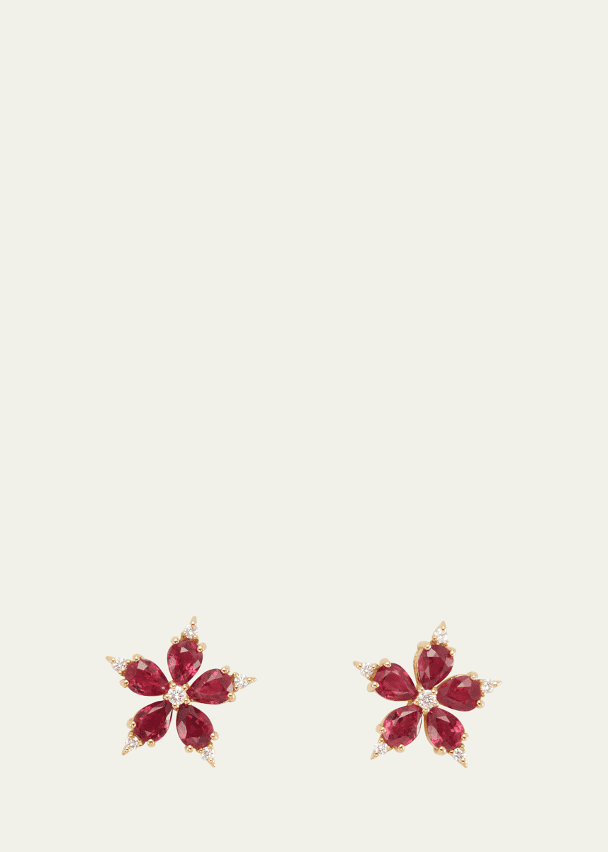 Paul Morelli Yellow Gold Small Star Anis Earring with Ruby and Diamond