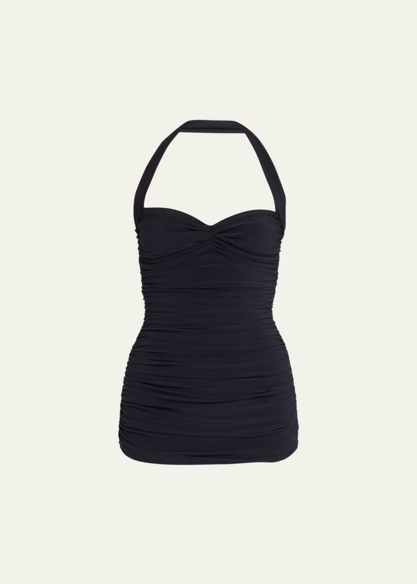 Norma Kamali Bill Mio Shirred Halter One-Piece Swimsuit