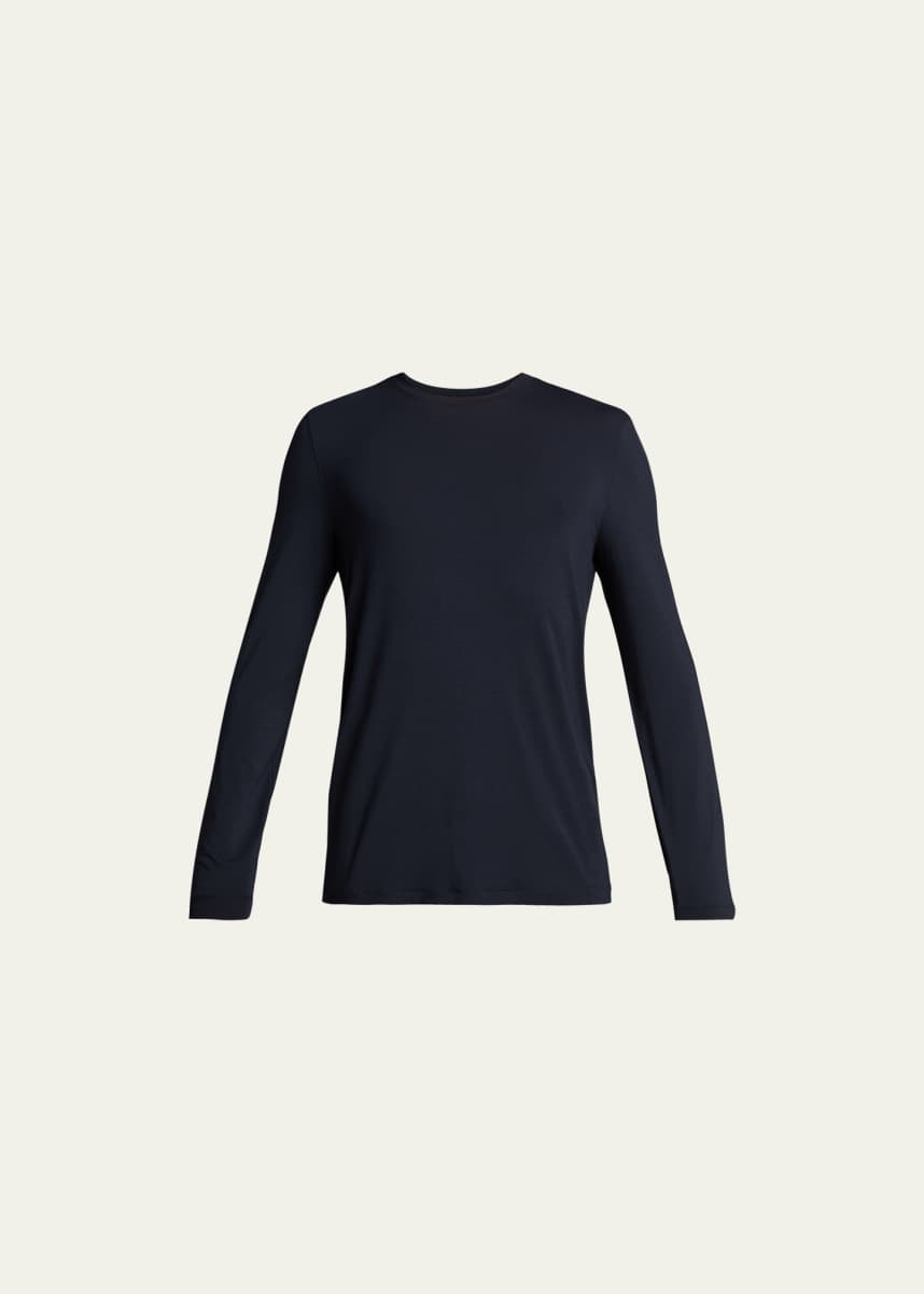 Giorgio Armani Men's Navy Stretch Viscose Long-Sleeve Crew T-Shirt