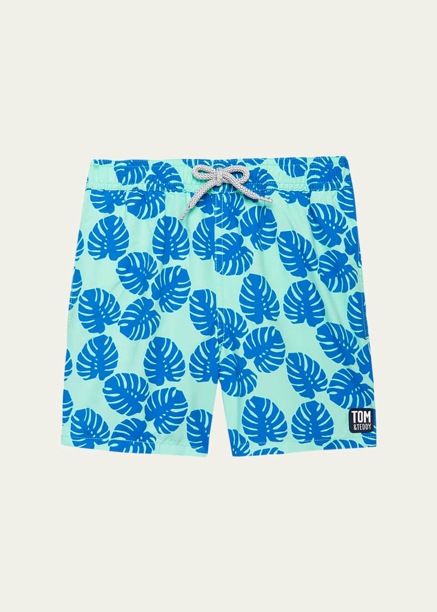 Tom & Teddy Boy's Leaf Print Swim Trunk, Size 3T-12