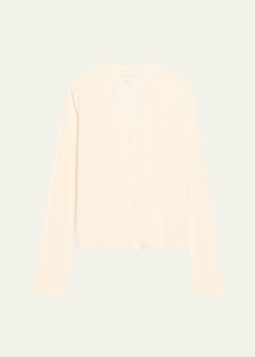 Majestic Filatures V-Neck Button-Down Long-Sleeve Stretch-Linen Cardigan