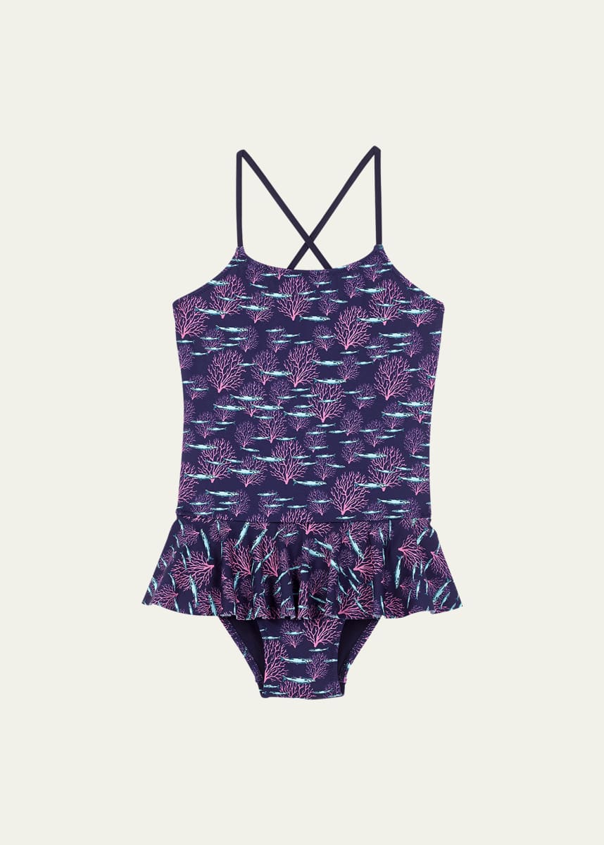 Vilebrequin Girl's Grilly Coral Print Skirted One-Piece Swimsuit, Size 2-14