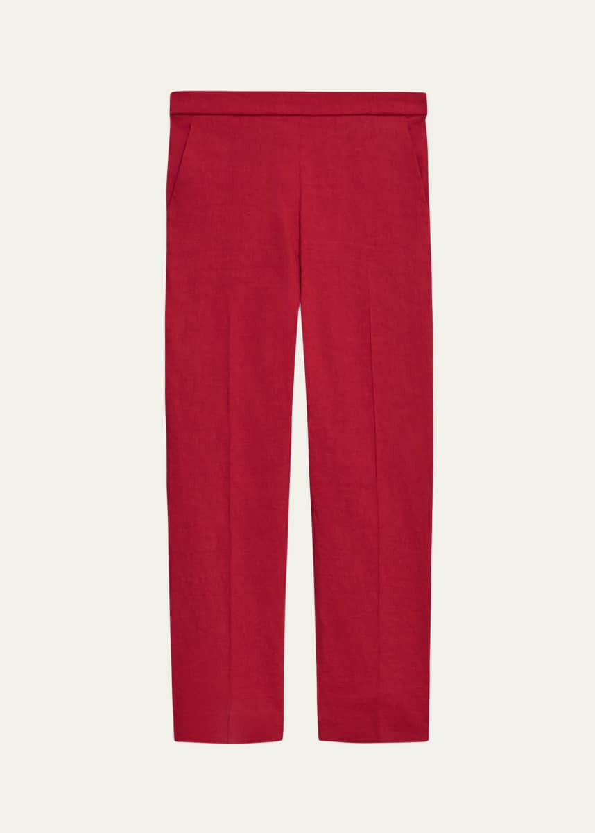 Theory Treeca Good Linen Cropped Pull-On Ankle Pants