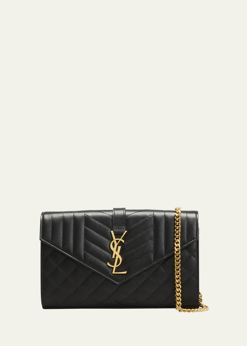 Saint Laurent Envelope Triquilt YSL Wallet on Chain in Grained Leather