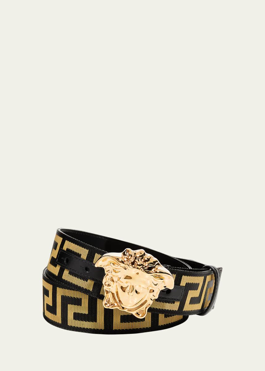 Versace Men's Tonal Medusa/Greek Key Web Belt