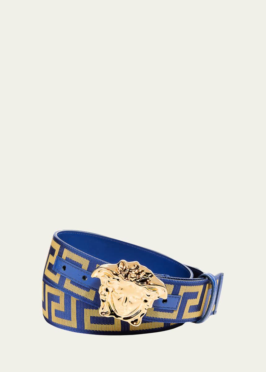 Versace Men's Tonal Medusa/Greek Key Web Belt