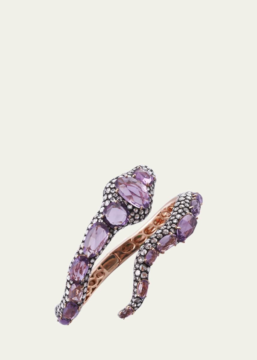 Daniella Kronfle Serpente Di Luce Cuff in 18K Gold with Amethyst and Diamonds
