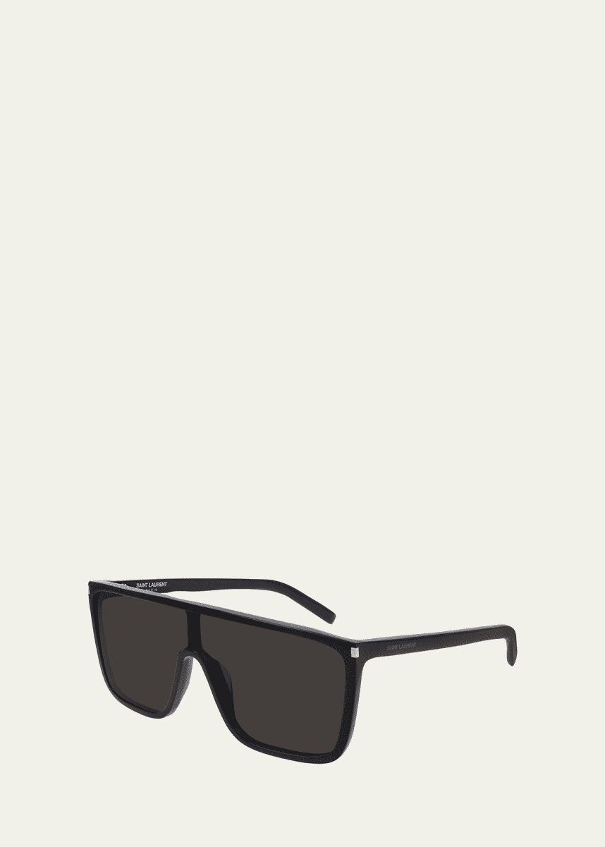 Saint Laurent Men's Mask Flat-Top Propionate Shield Sunglasses