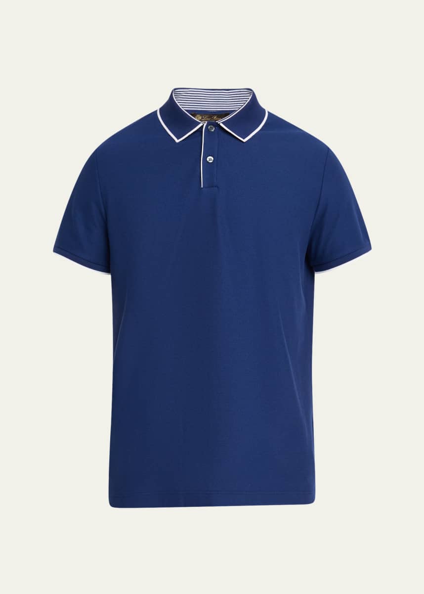 Loro Piana Men's Brentwood Tipped Jersey Pique Polo Shirt