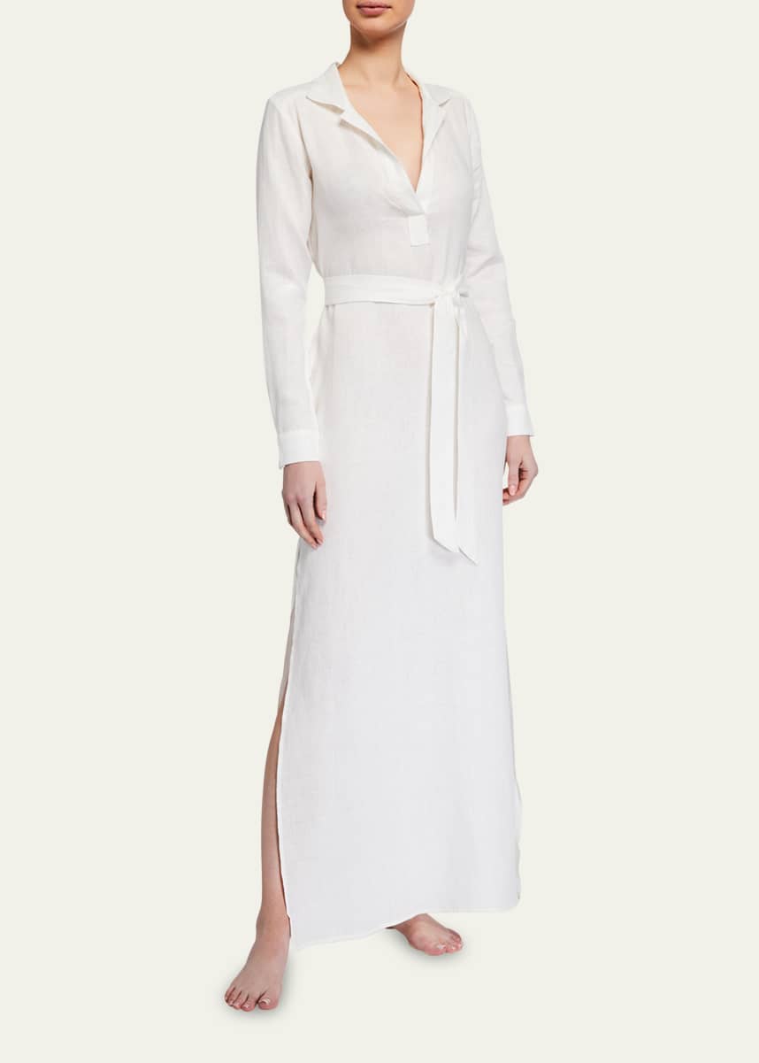 Long Linen Lounge Shirt Dress