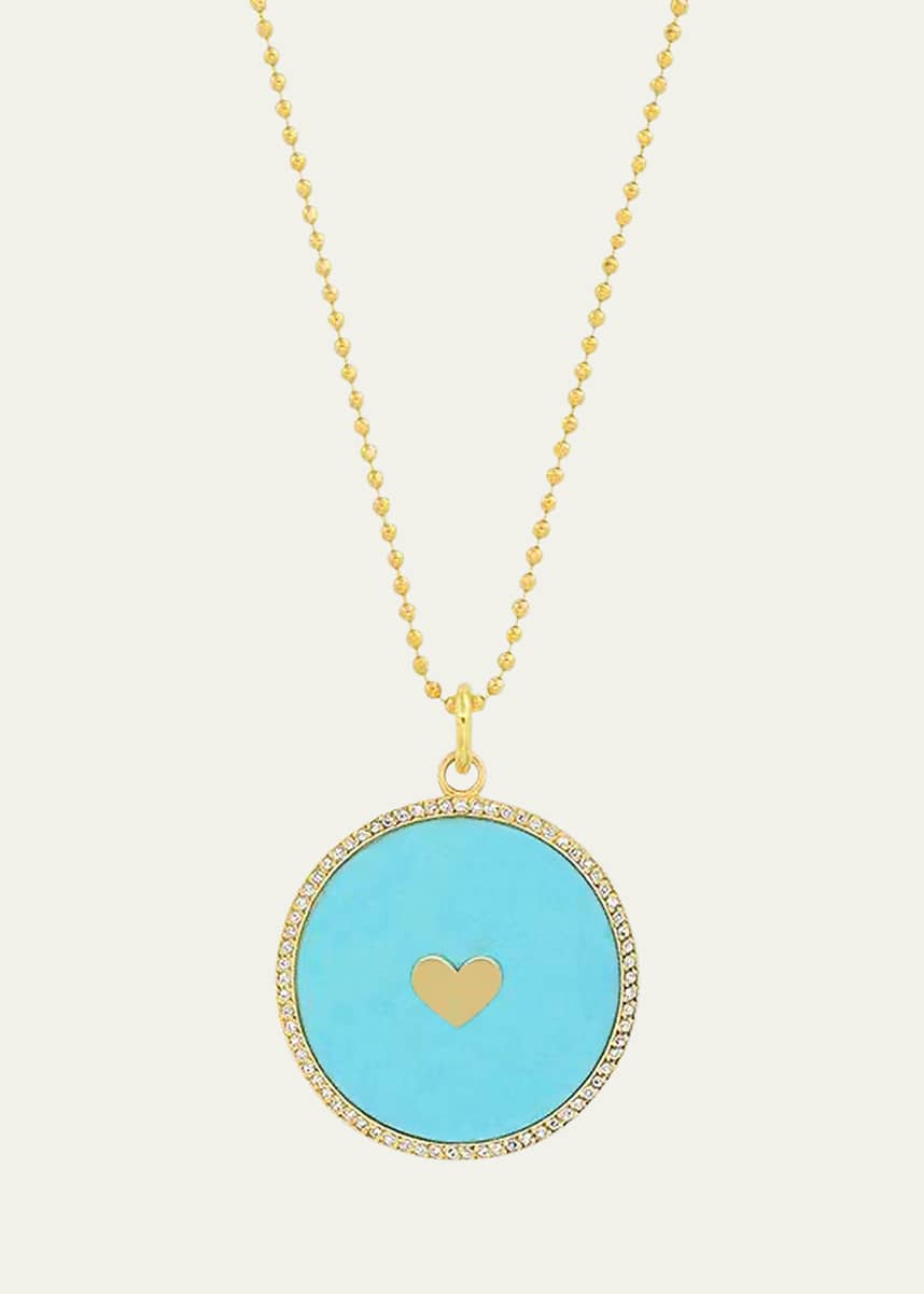 Jennifer Meyer Turquoise Inlay Heart Pendant Necklace with Diamonds