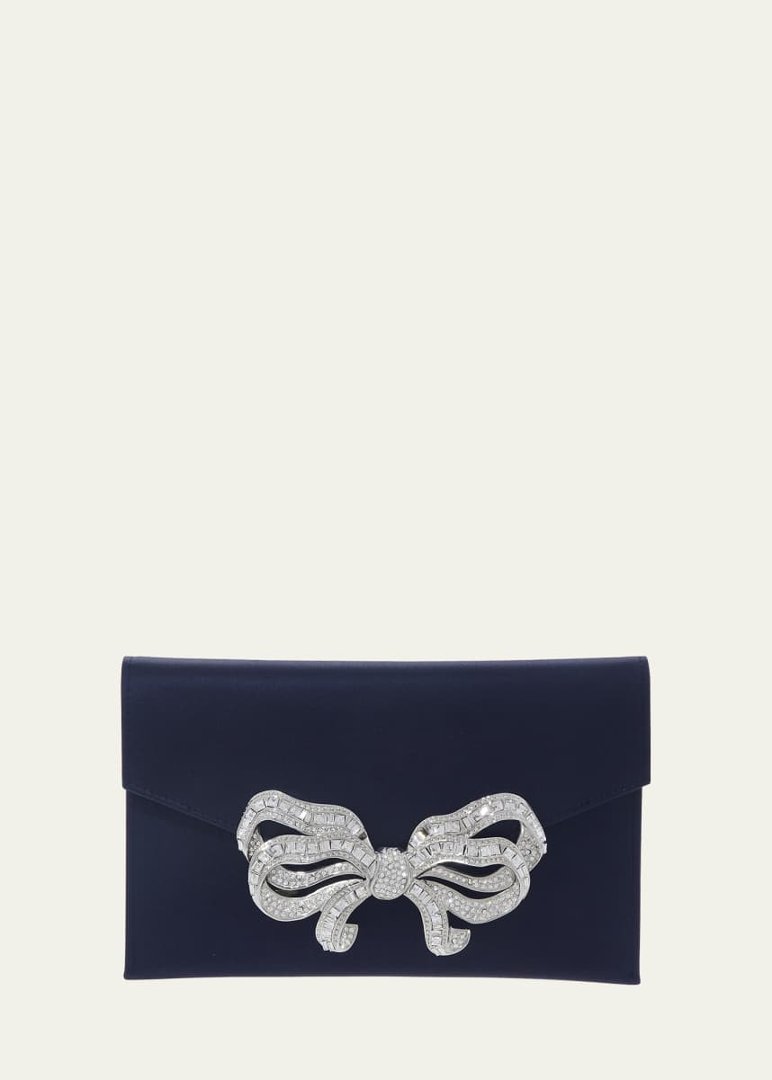 Judith Leiber Couture Crystal Bow Satin Envelope Clutch Bag