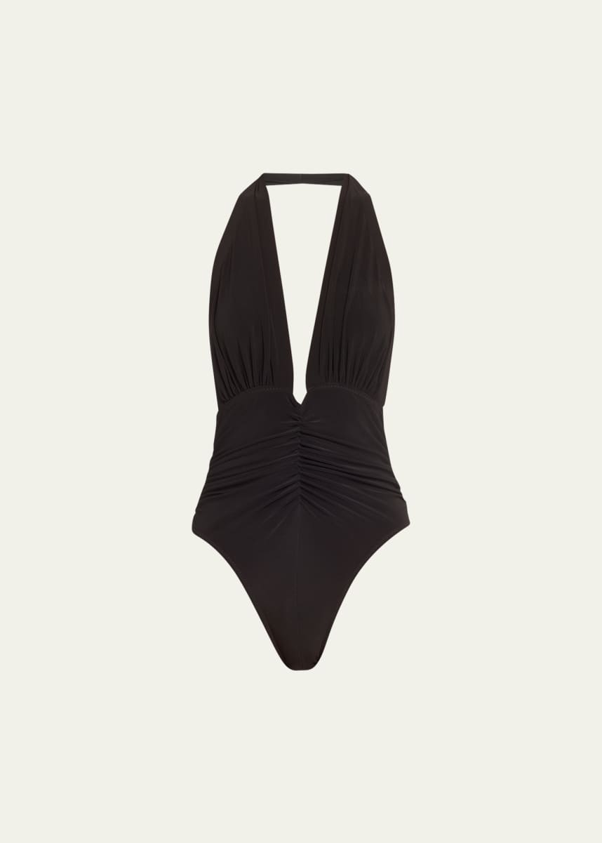 Norma Kamali Cross Halter Bodysuit in Black