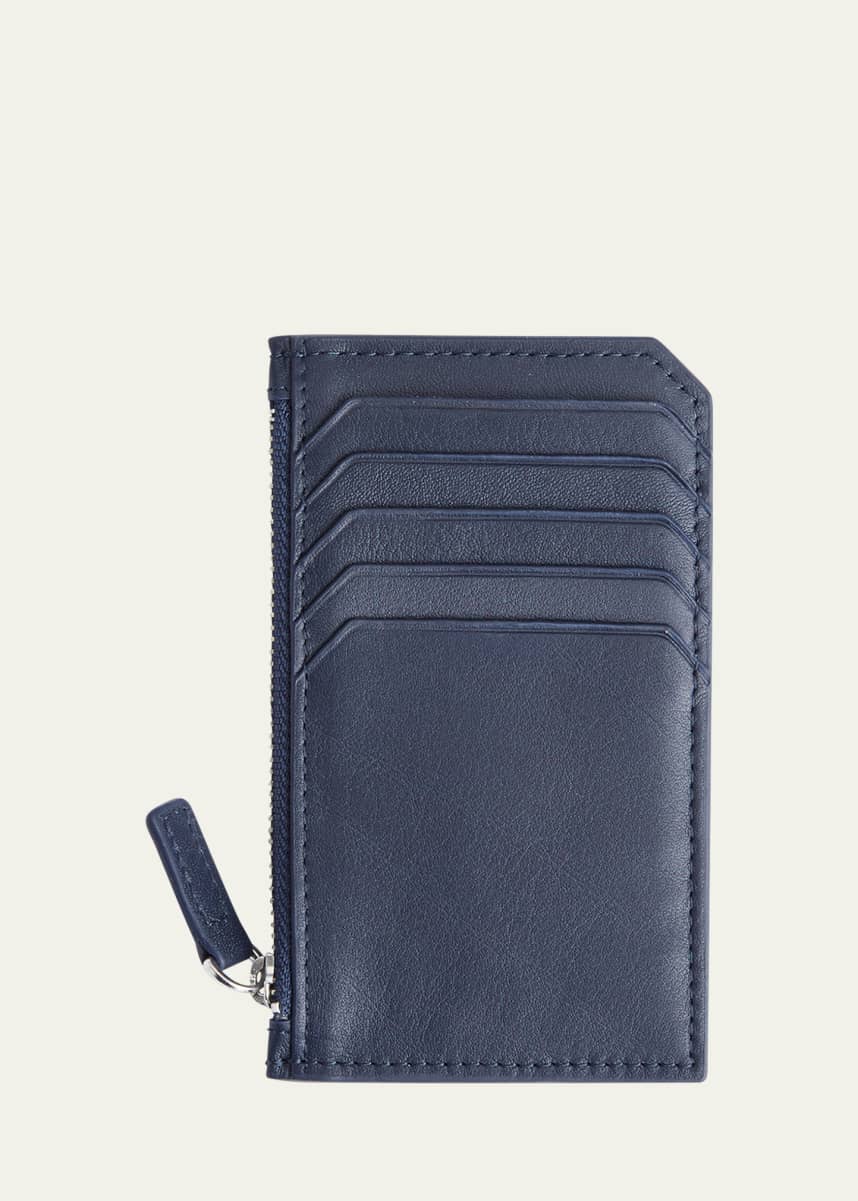 ROYCE New York Monogrammed Zippered Leather Credit Card Case
