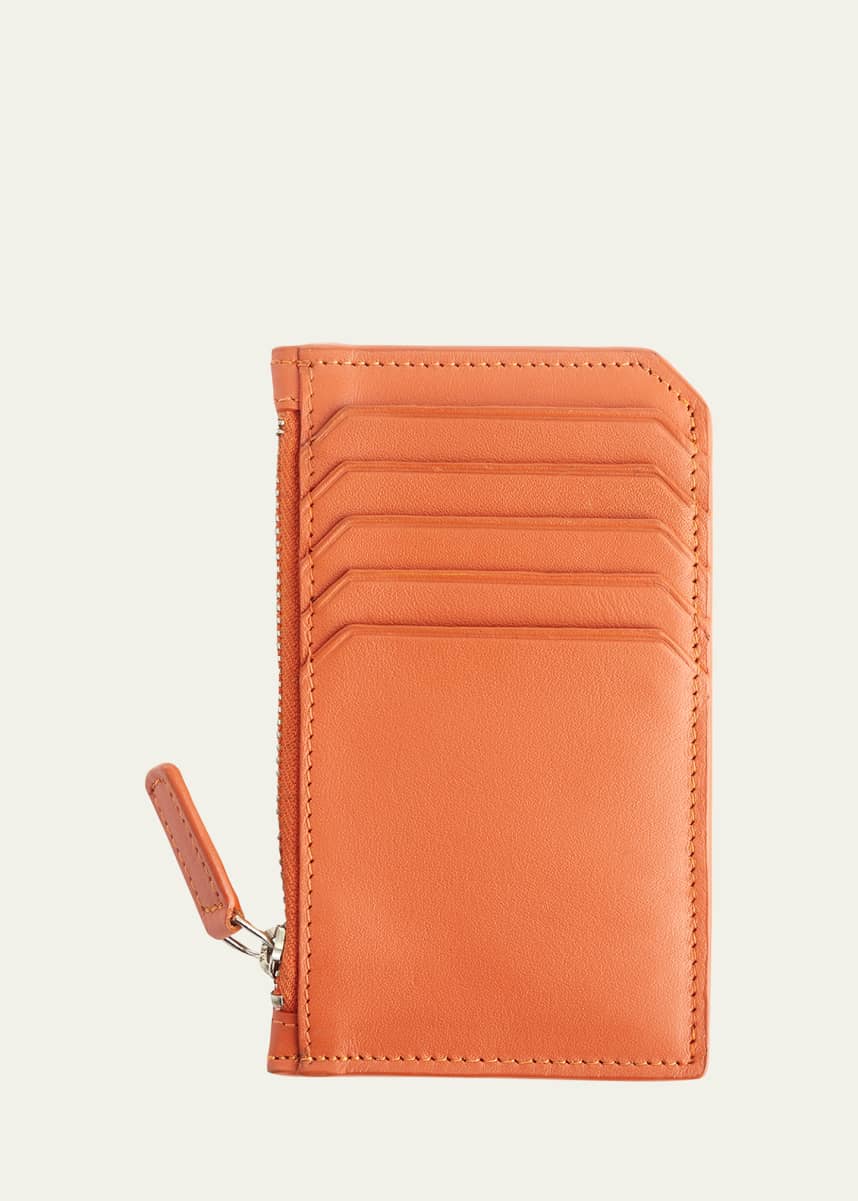 ROYCE New York Monogrammed Zippered Leather Credit Card Case