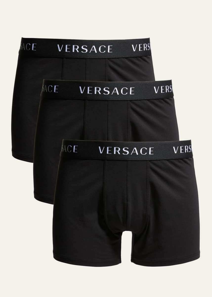 Versace Men's 3-Pack Solid Logo Boxer Briefs