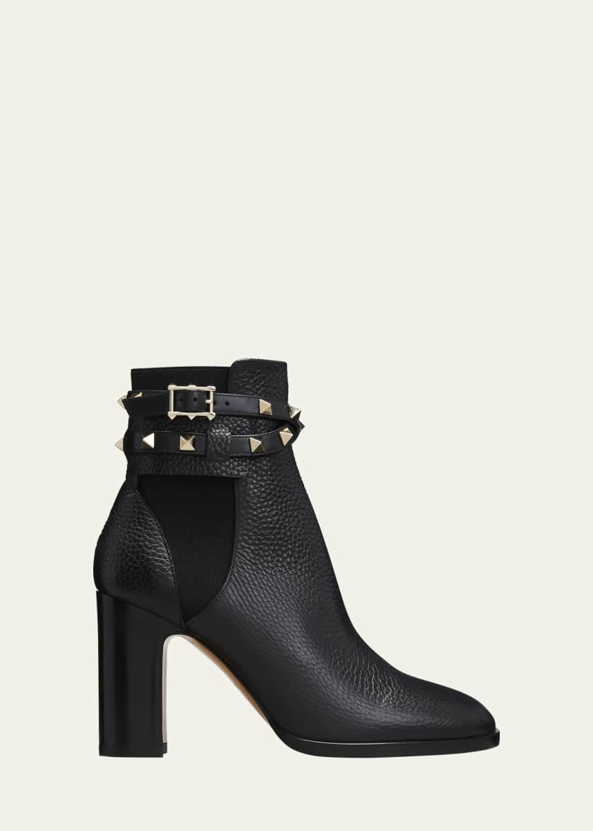 Valentino Garavani Rockstud Buckle-Wrap Ankle Booties