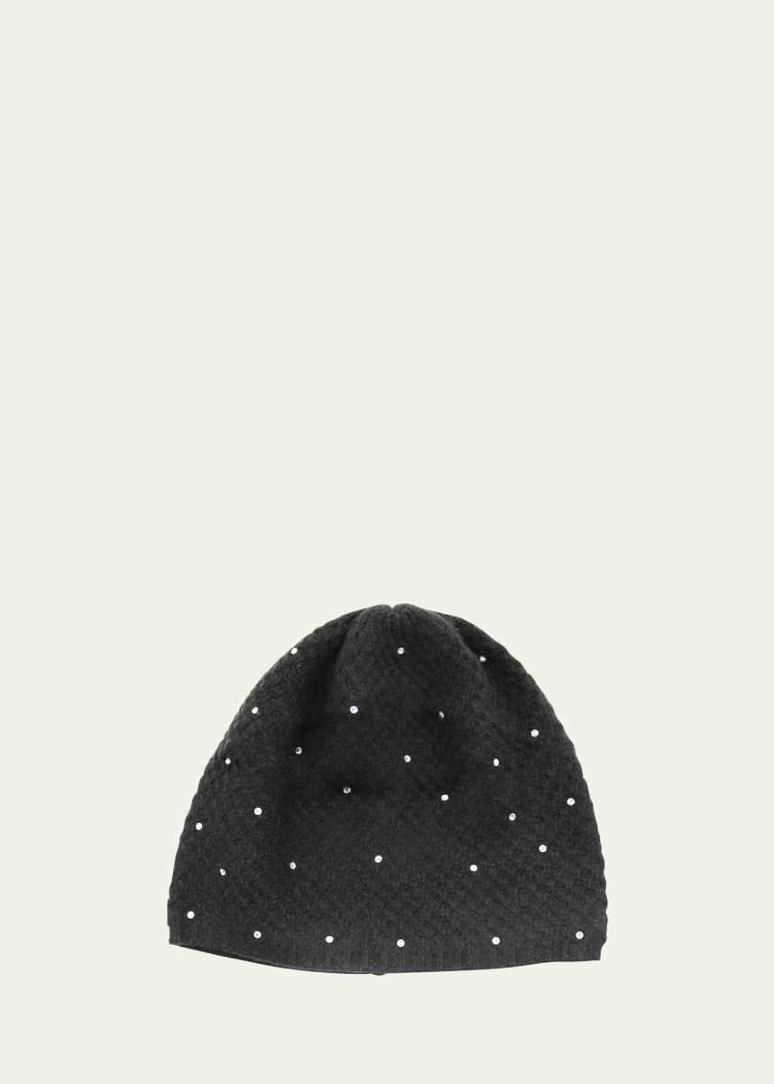Portolano Honeycomb-Knit Cashmere Beanie with Crystals