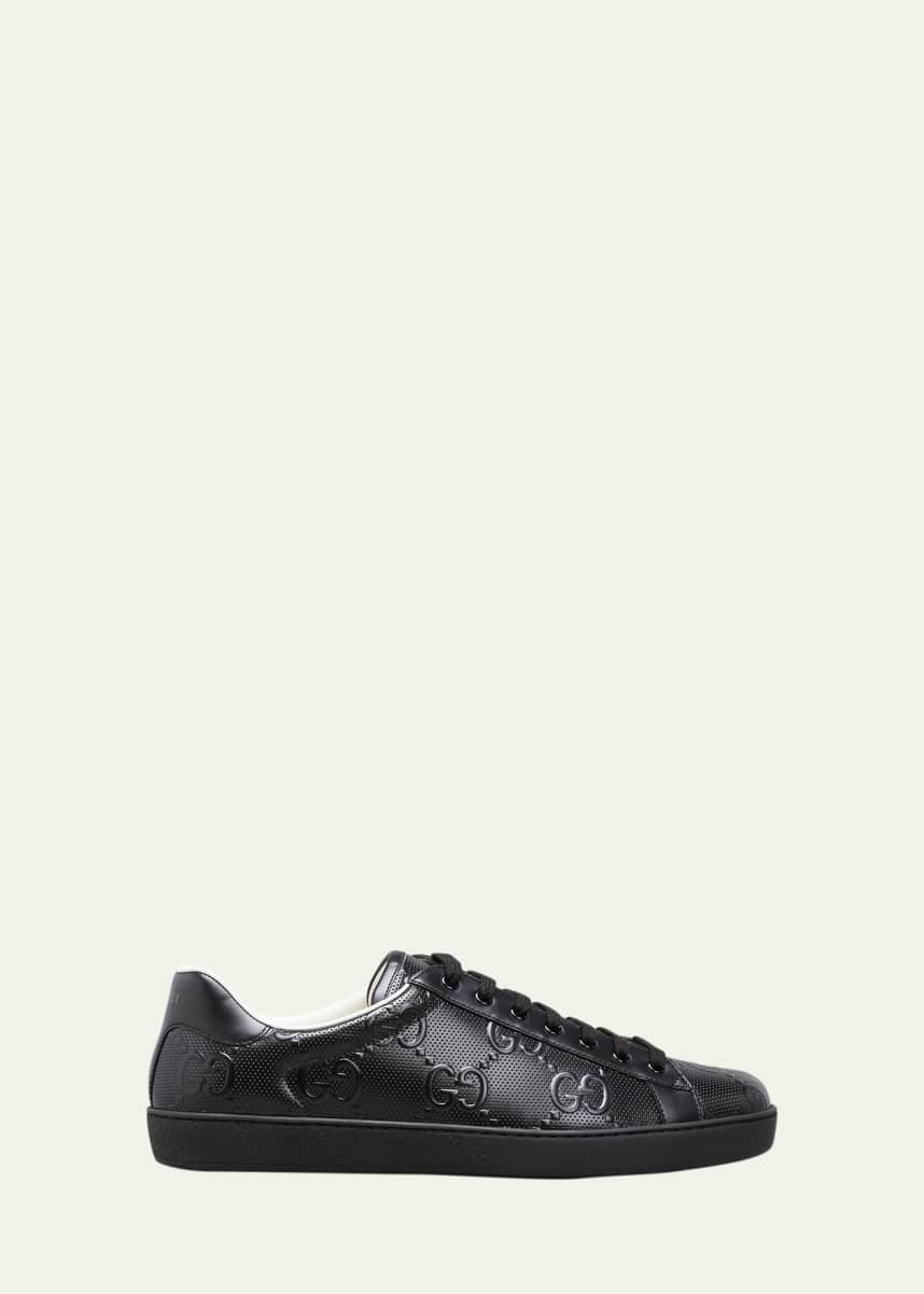 Gucci Men's New Ace GG-Embossed Leather Low-Top Sneakers