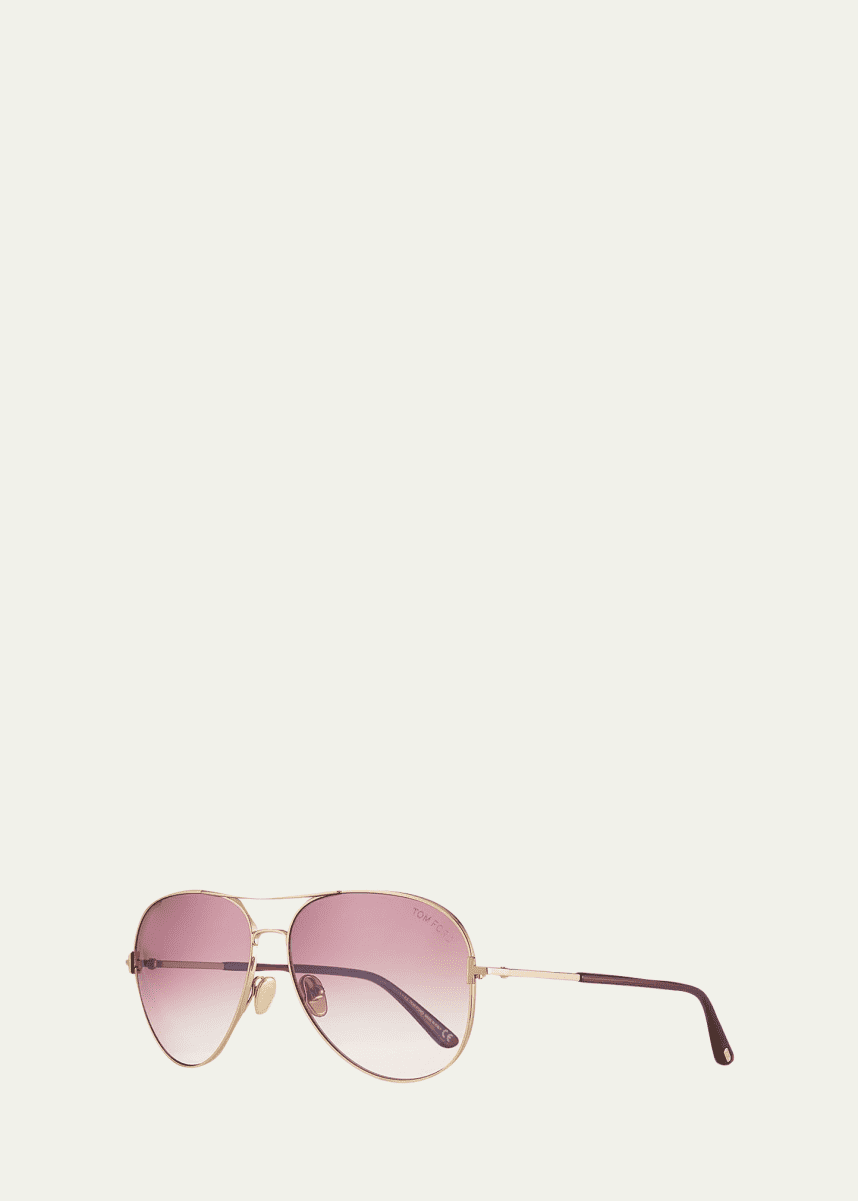TOM FORD Clark Metal Aviator Sunglasses, Pink/Gold