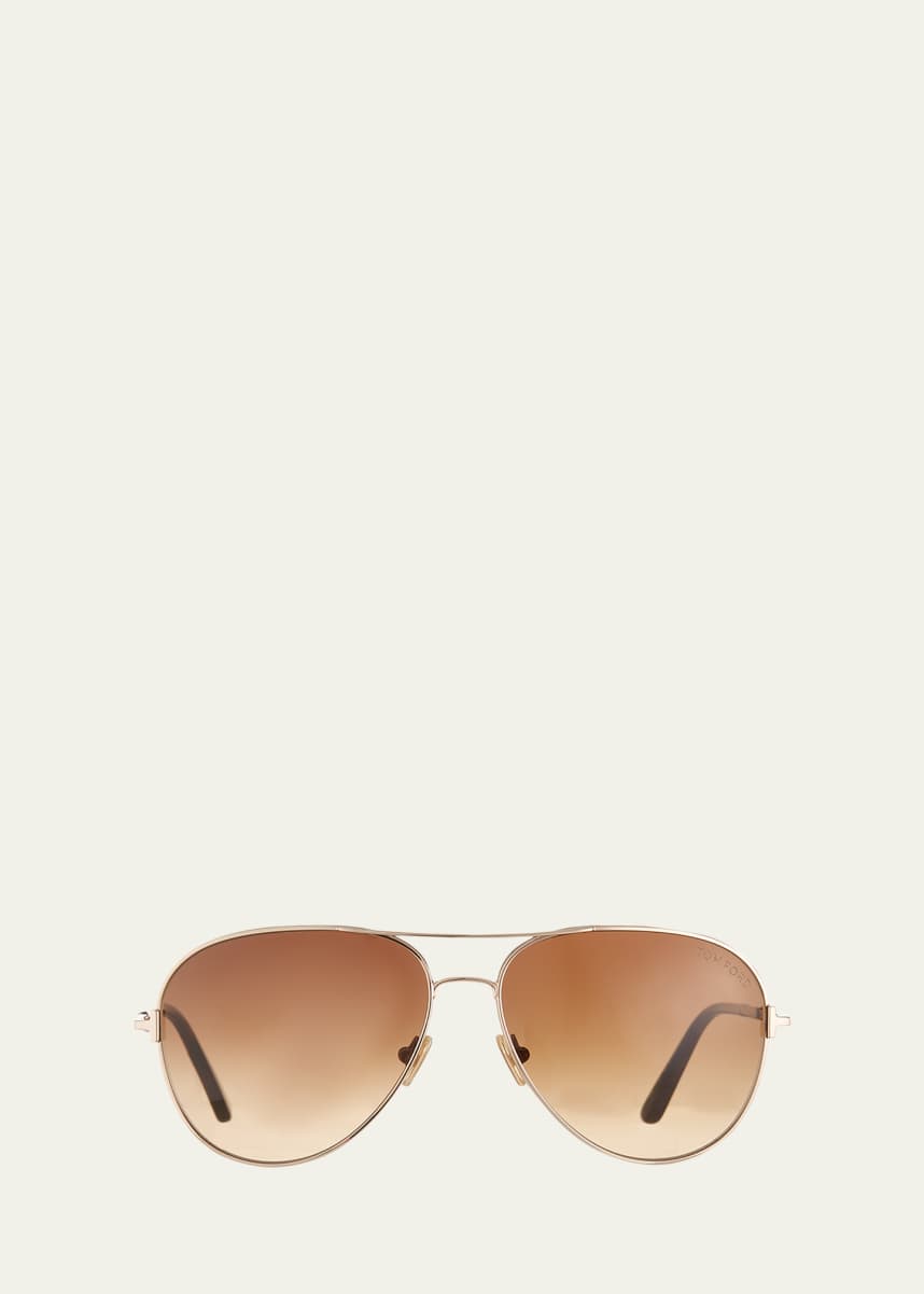 TOM FORD Clark Metal Aviator Sunglasses, Brown/Gold