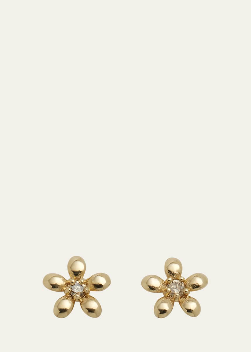 Zoe Lev Jewelry 14k Gold Tiny Diamond 0.01ct Flower Stud Earrings