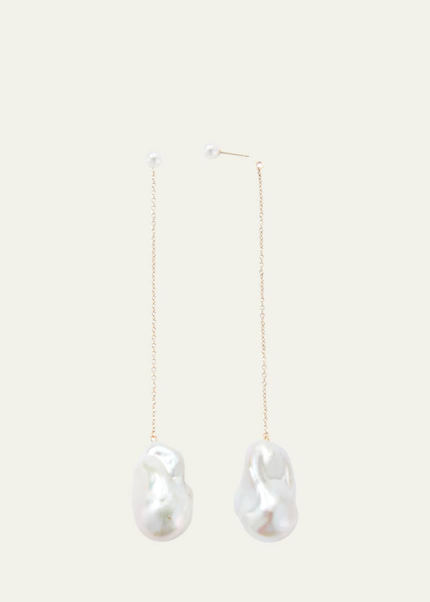 Mizuki 14k Long Chain Drop Earrings with Pearls