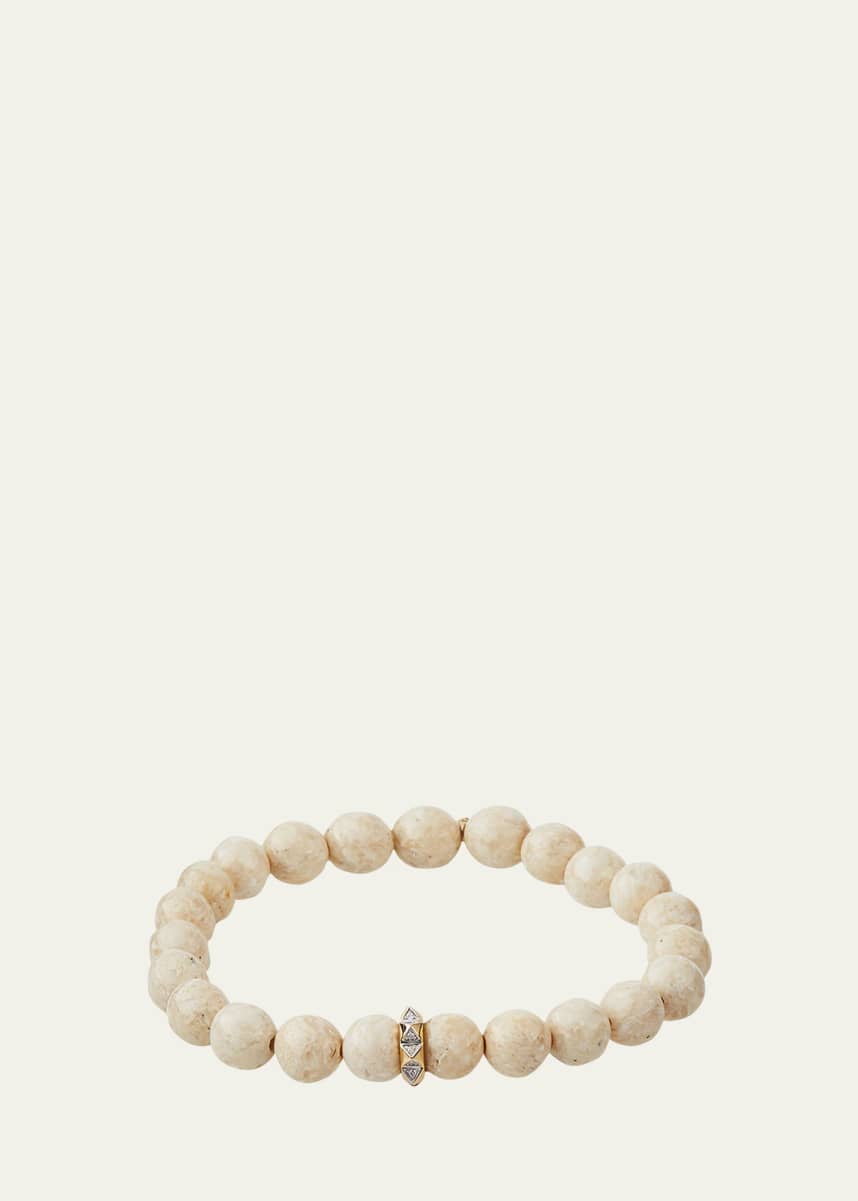 Sydney Evan 8mm Cream Jasper Spike Spacer Stretch Bracelet