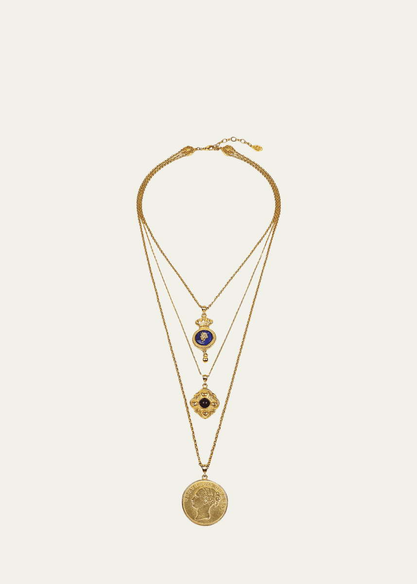Ben-Amun 24k Gold Electroplate Triple Charms Necklace