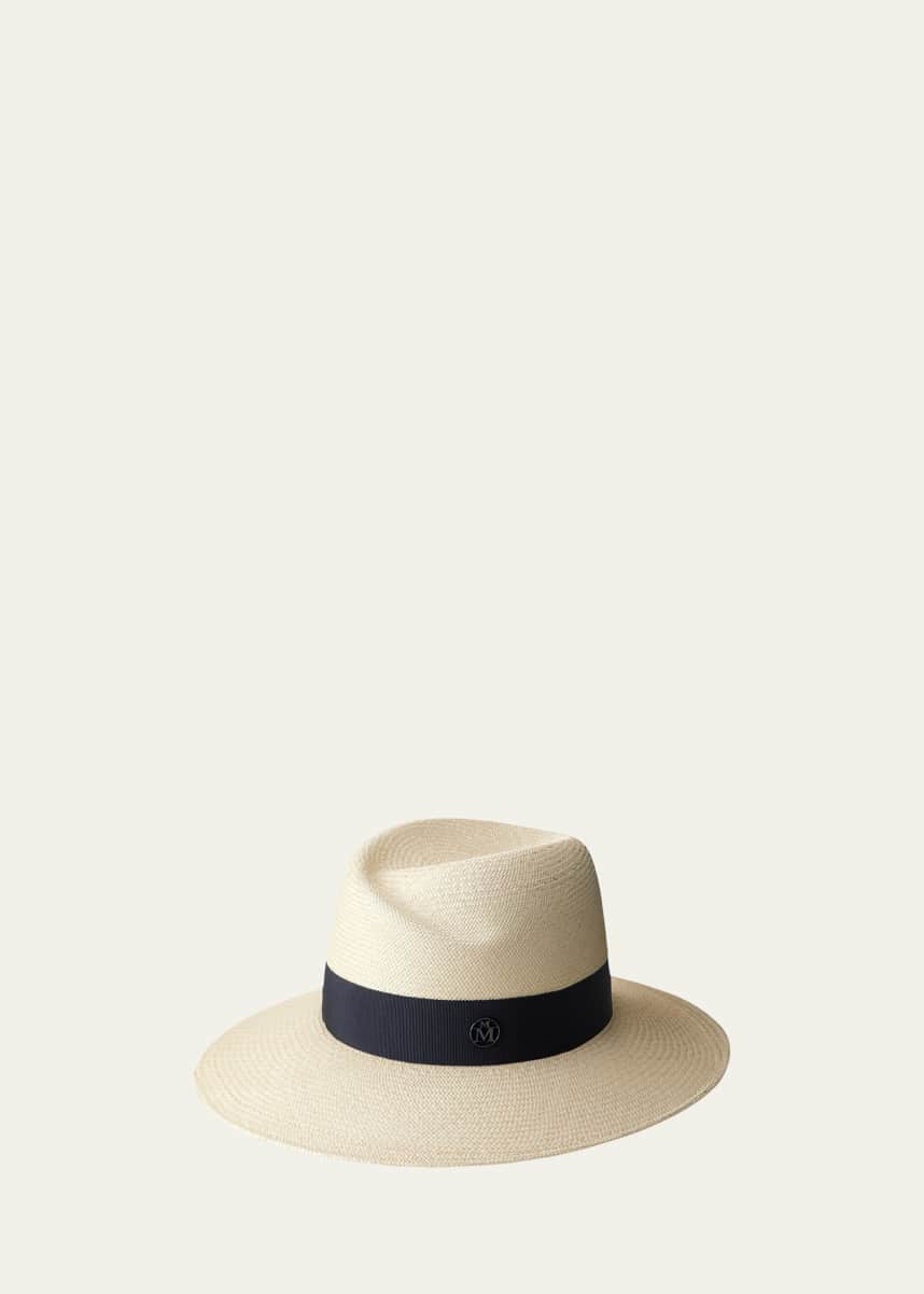 Maison Michel Virginie Timeless Wide-Brim Hat with Navy Band