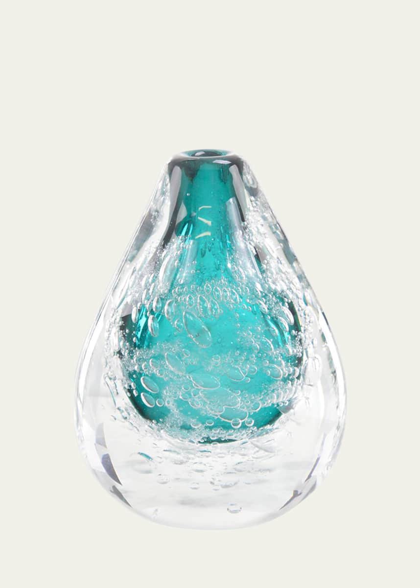 John-Richard Collection Azure Art Glass Vase with Bubbles