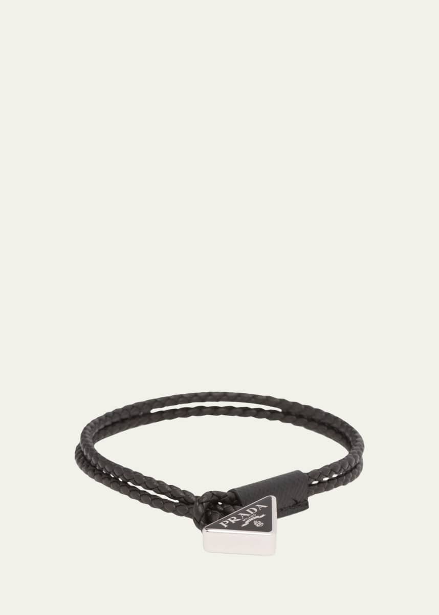 Prada Men's Braided Bracelet With Triangle Logo