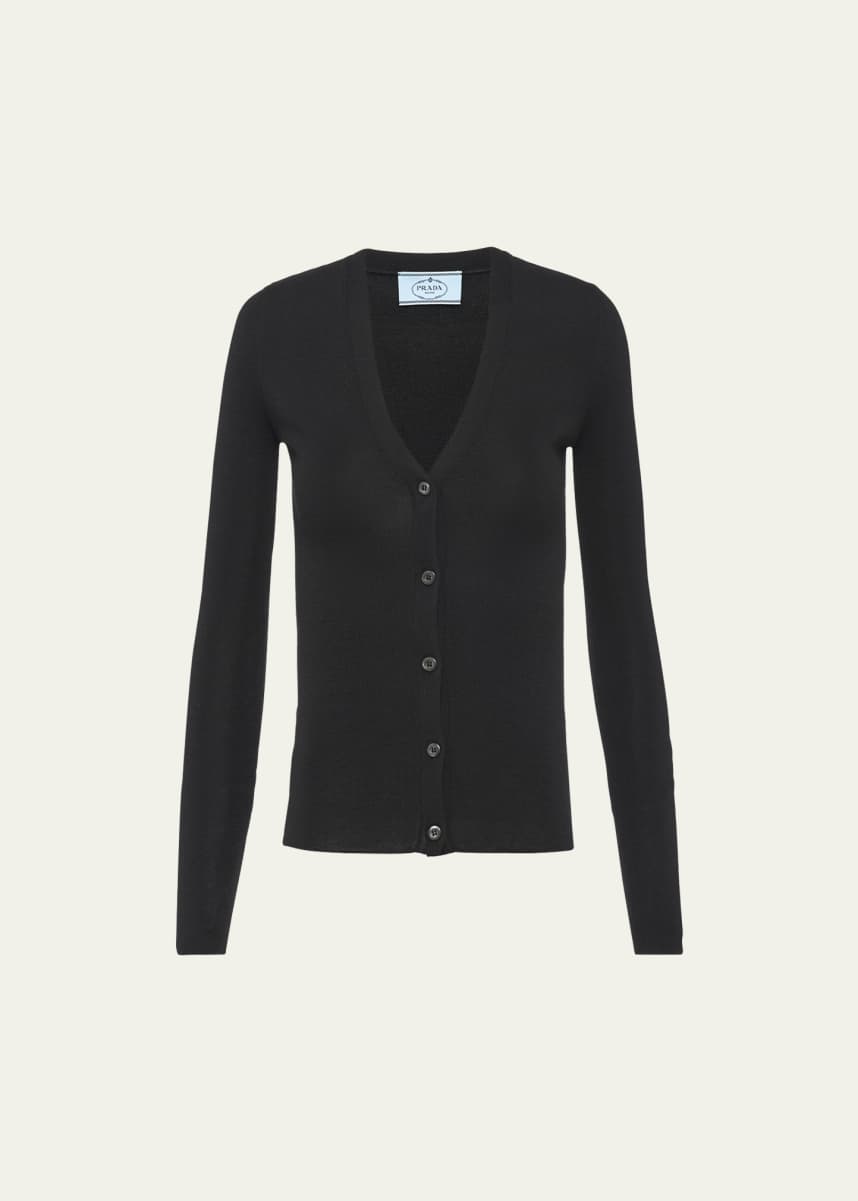 【送料&関税込】Prada Black Silk Cardigan Silk cardigan in black - Prada | Mytheresa