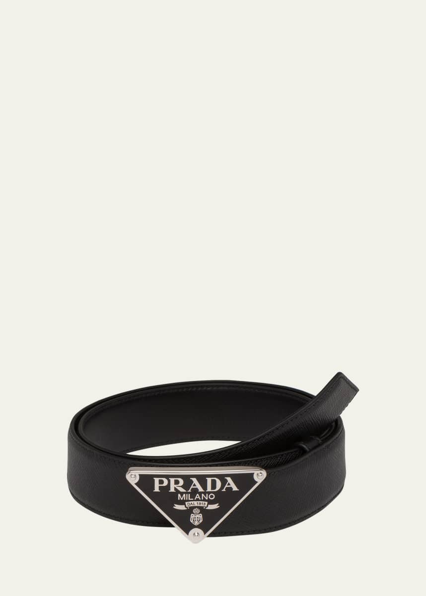 Prada Saffiano Triangle Logo Belt - Bergdorf Goodman