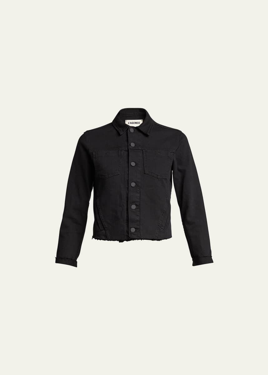 L'Agence Janelle Slim Raw-Edge Denim Jacket