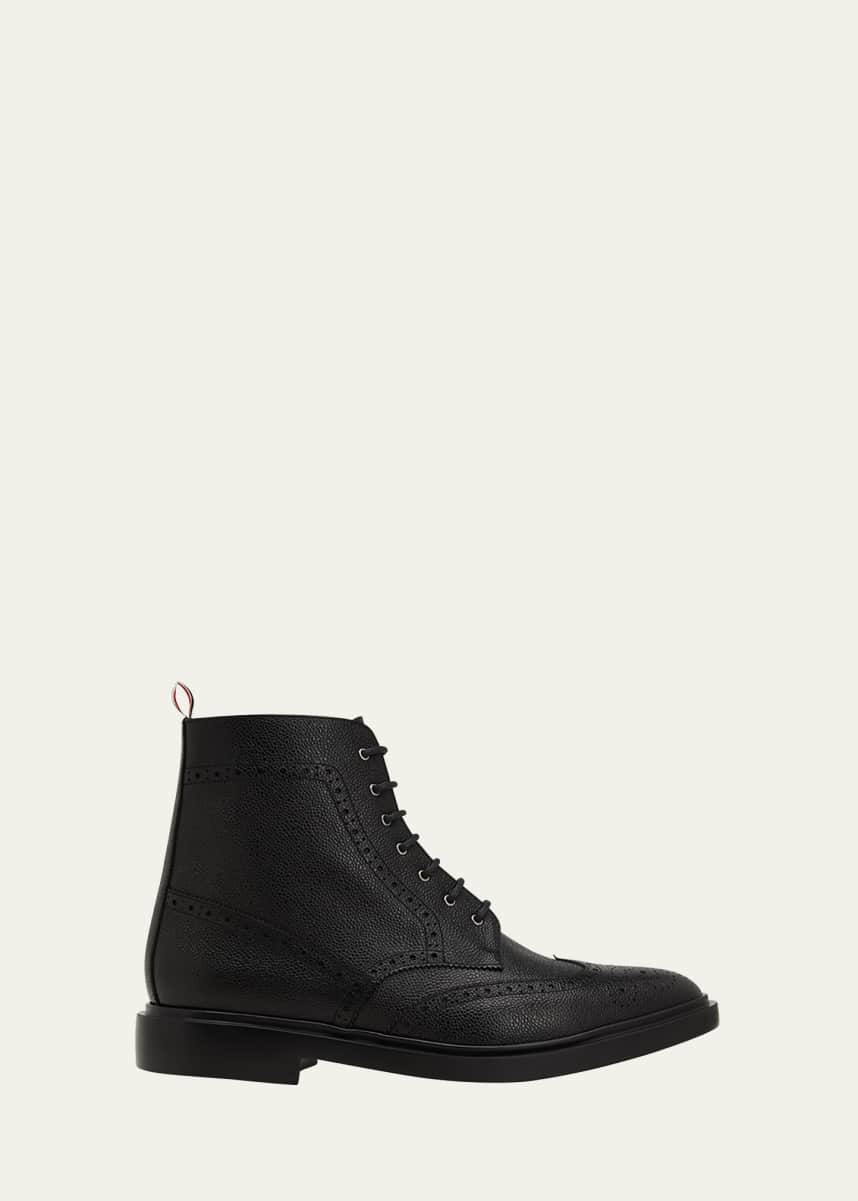 Thom Browne Men's Pebbled Leather Wingtip Ankle Boots