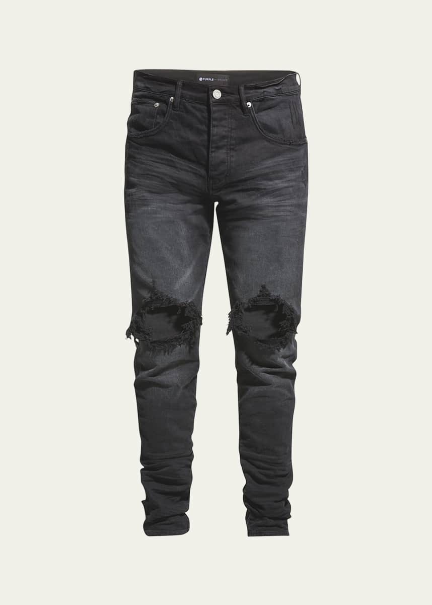 PURPLE Men's P002 Black Wash Blowout Slim Jeans