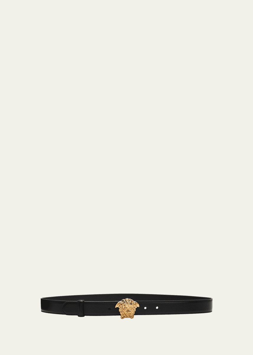 Versace La Medusa 20mm Leather Belt, Black