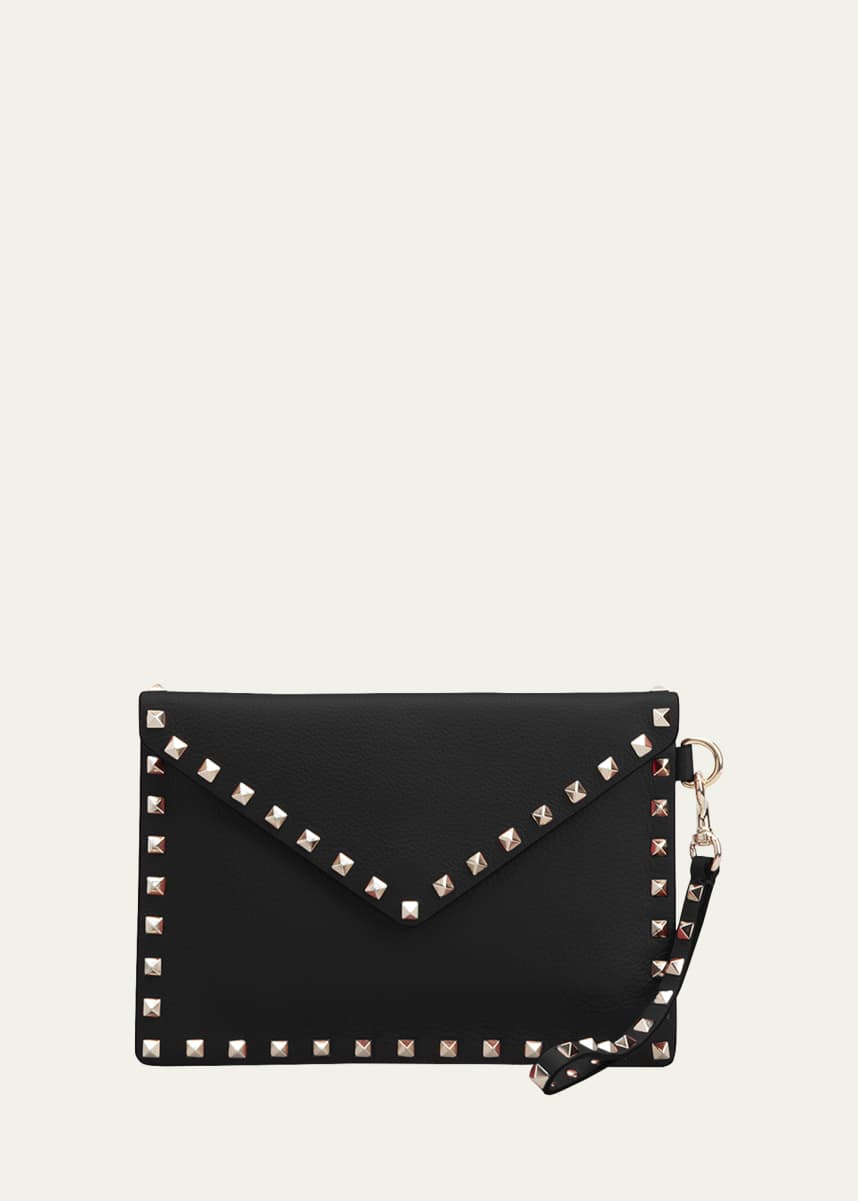 Valentino Garavani Rockstud V-Flap Pouch Clutch Bag