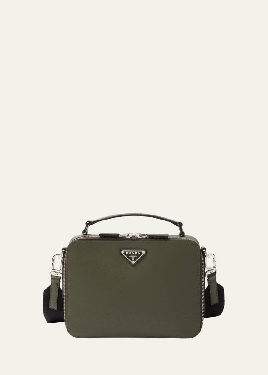 Prada Men's Saffiano Leather Brique Crossbody Bag w/ Nylon Strap