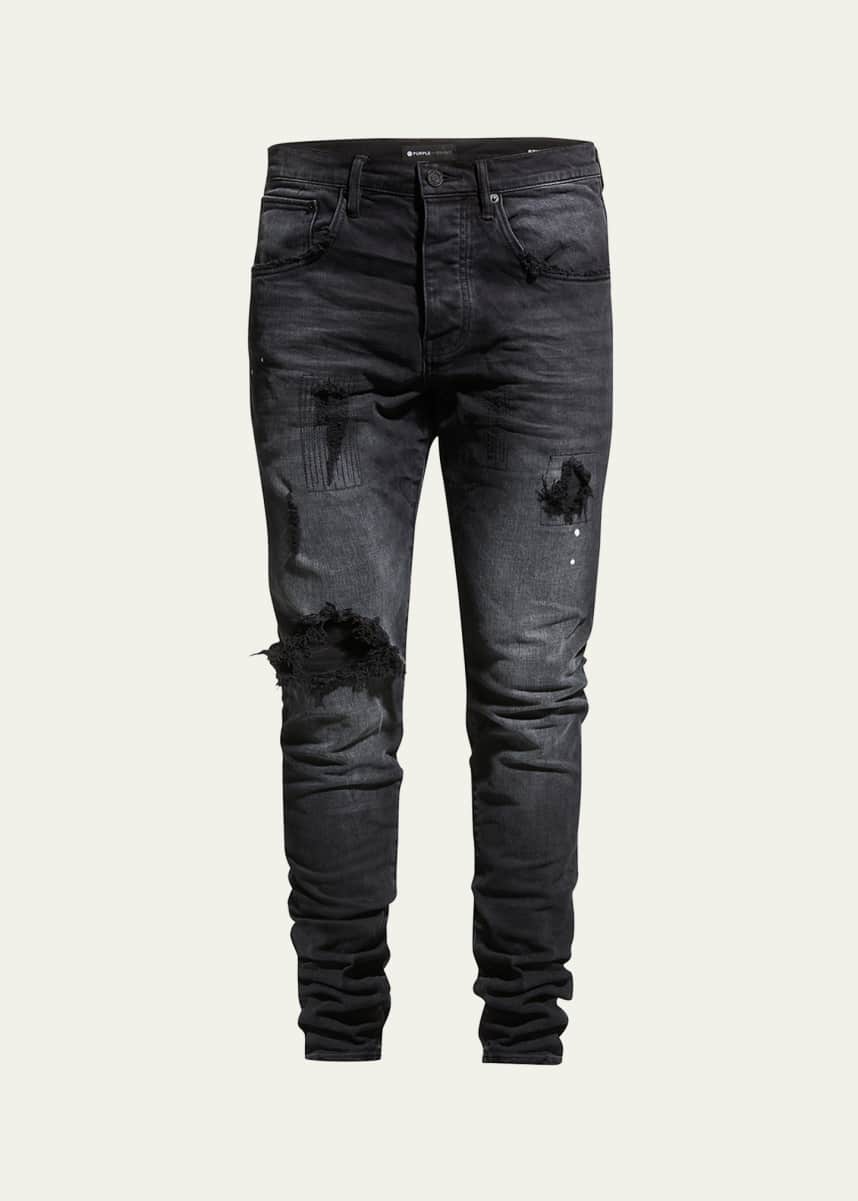 PURPLE Men's P002 Black Repair Slim Jeans