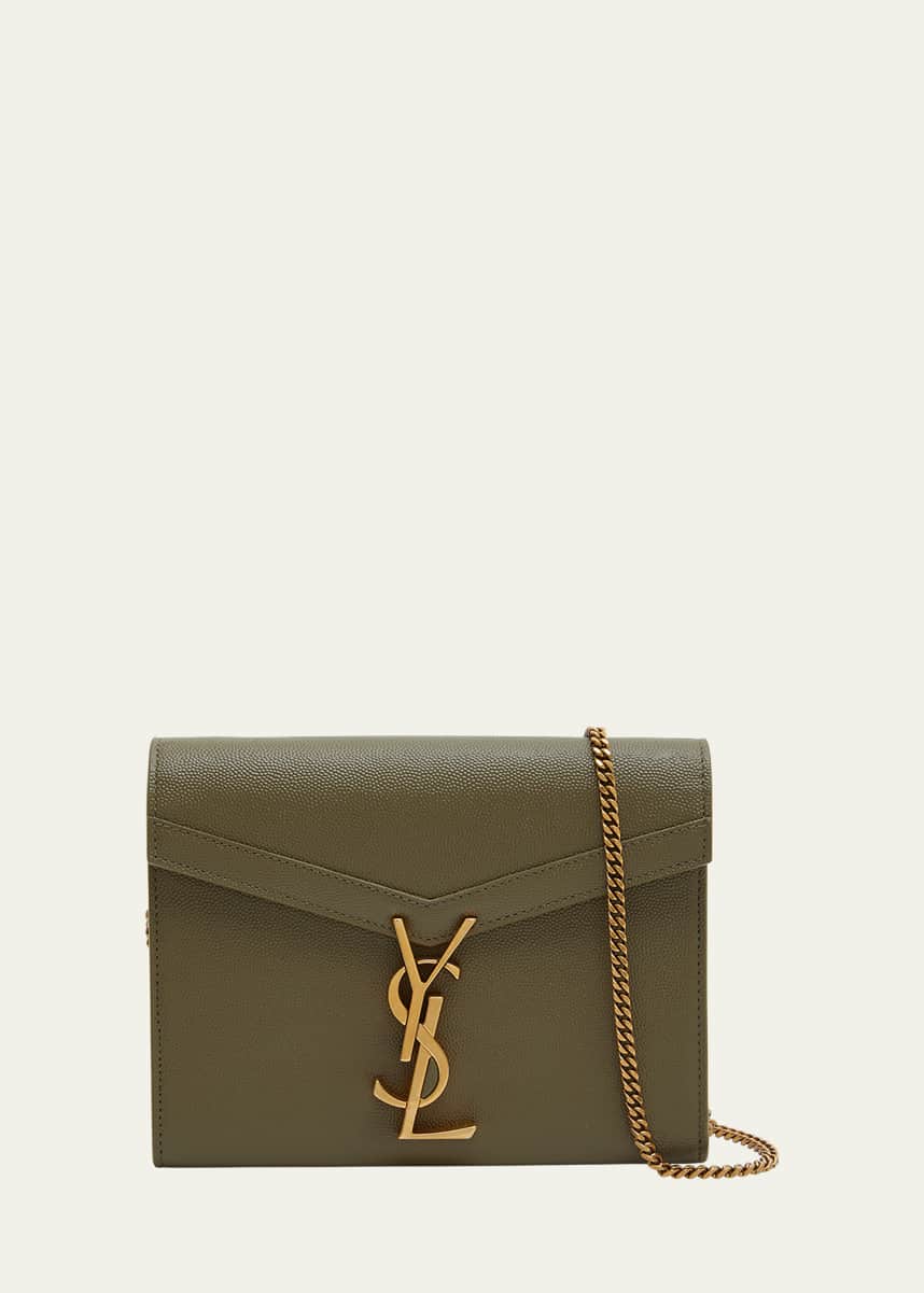 Saint Laurent Cassandra Mini YSL Wallet on Chain in Grained Leather