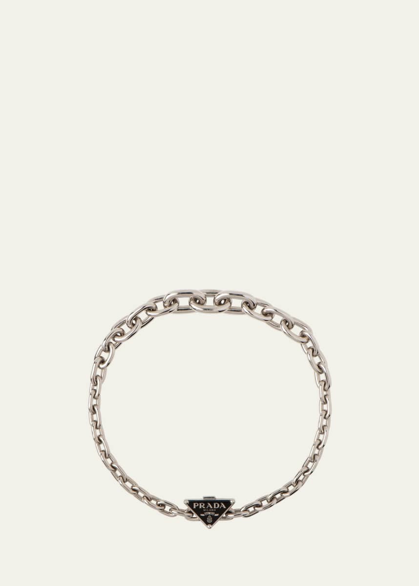 Prada Enamel Triangle Logo Oval-Link Chain Necklace