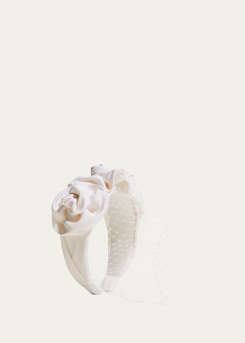 Jennifer Behr Triple Rosette Voilette Headband w/ Fishnet Veil